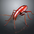 3D Rendered Shiny Red Beetle With Long Antennae And Legs On Dark Background