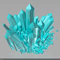 Turquoise Crystal Cluster With Sharp Edges And Reflective Base On Dark Surface 3d model
