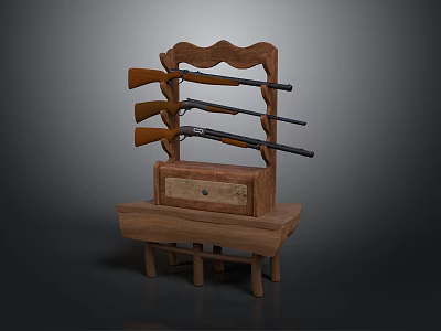 Wooden Furniture With Display Rack Hanging Gun Slots And Drawer Cabinet Base 3d model