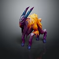 Fantasy Mythical Creature 3D Model With Purple Horns And Orange Fur Design