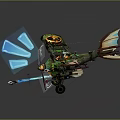 Colorful Cosmic Aerospace Craft With Green Wing Patterns And Blue Thrusters