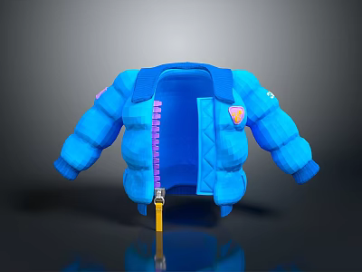 Blue Puffer Jacket With Zipper Closure Pockets And Logo Detail For Daily Winter Use 3d model