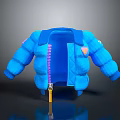 Blue Puffer Jacket With Zipper Closure Pockets And Logo Detail For Daily Winter Use