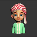 Cartoon Game Movie Character With Red And White Striped Headscarf Blue Eyes And Green Outfit