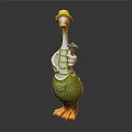 Adorable Duck Character Wearing Yellow Hat And Green Overalls Holding Hammer