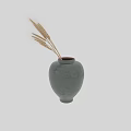 Green Rounded Ceramic Vase With Wheat Stalks On White Background Classic Design 3d model