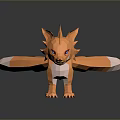Stylized Orange Fox Low Poly 3D Model With Multiple White Tipped Tails 3d model