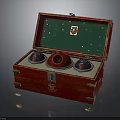 Open Wooden Case Interior With Green Lining Circular Components And Metal Corners