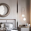 Modern Bedroom Interior Design With Round Mirror Large Bed And Bedside Tables