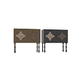 Black Wooden Dresser With Decorative Floral Pattern Panels And Carved Legs