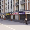 Vibrant Commercial Street With High Rise Buildings Vehicles Pedestrians And Shops