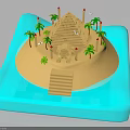 Tropical Island Scene With Pyramid Palm Trees Steps And Blue Water 3d model