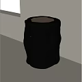 Black Modern Stool Featuring Textured Surface And Wooden Top Design