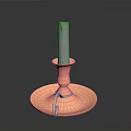 Copper Candlestick Holder With Burned Gray Candle On Reflective Base