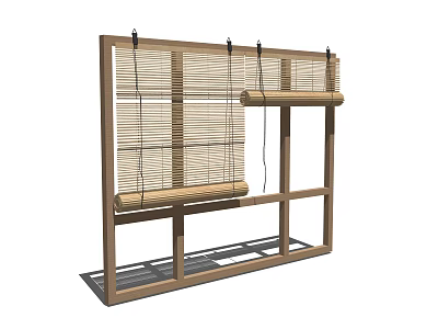 Bamboo Blinds With Wooden Frame And Extended Slats Design Structure 3d model