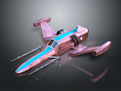 Futuristic Aerial Spacecraft Design With Pink Body Blue Stripe Cockpit Wings And Propellers 3d model