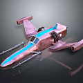 Futuristic Aerial Spacecraft Design With Pink Body Blue Stripe Cockpit Wings And Propellers