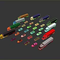 Various Colored Vehicles Including Trucks Cars And Vans Arranged On Gray Background