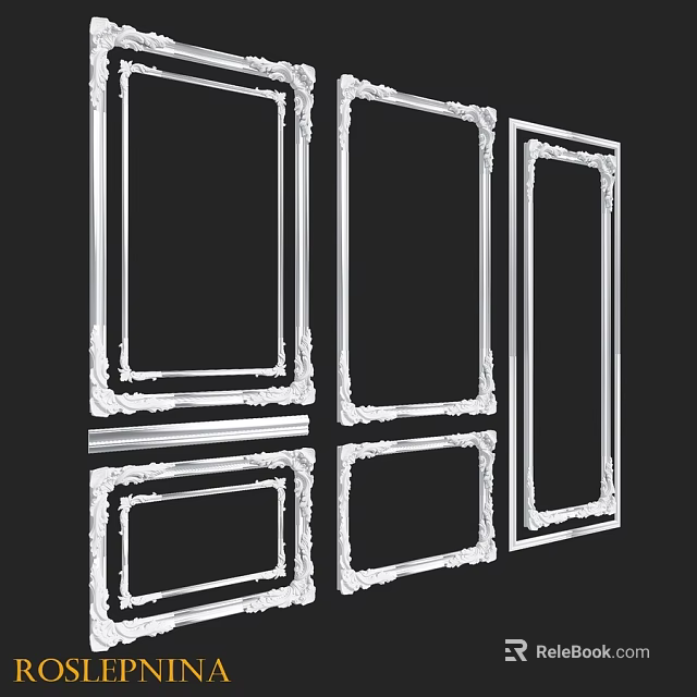 White Decorative Frames With Ornate Edges For Interior Components 3d model 