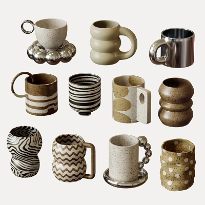 Cups Collection With Unique Patterns Diverse Textures And Distinct Shapes 3d model