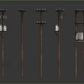 Different Wooden Electric Poles With Power Transformers And Utility Crossarms