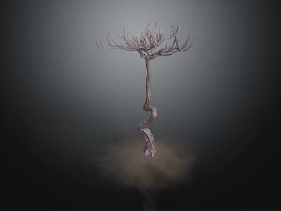 Wooden Stone Sculpture Featuring Twisted Tree Trunk On Dark Background With Smoke Effect 3d model