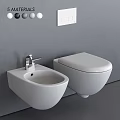 Modern Wall Mounted White Toilet And Bidet In Gray Bathroom With Sleek Design
