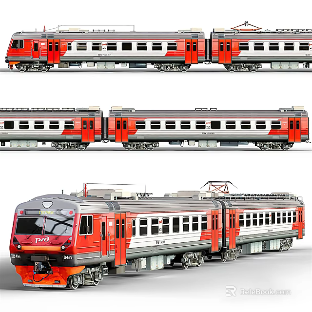 Modern Red and White Train with Multiple Carriages for Urban Commuter Transport 3d model 