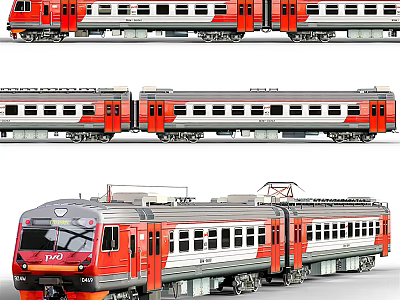 Modern Red and White Train with Multiple Carriages for Urban Commuter Transport 3d model