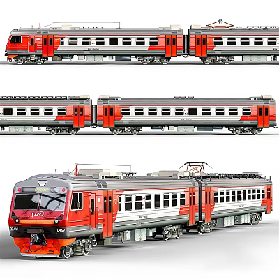 Modern Red and White Train with Multiple Carriages for Urban Commuter Transport 3d model