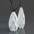 Two White Ceramic Vases With Geometric Texture For Modern Flower 3d model