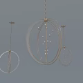 Three Different Sizes Circular Metal Frame Chandeliers With Small Bulb Accents On Light Blue Background