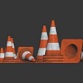 Orange And White Traffic Cones With Square Barriers For Road Safety