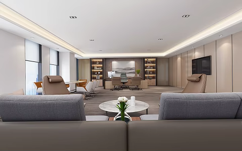 Chairman's Office Chair Bookcase Sofa Combination 3d model