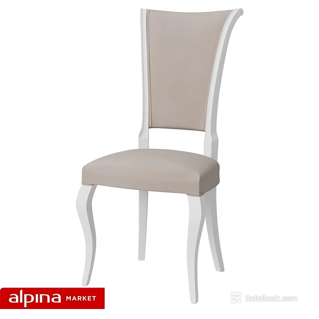 Modern Single Chair With Light Gray Fabric Seat And White Curved Legs 3d model 