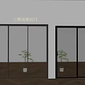 Modern Triple Panel Sliding Doors with Glass Panels and Black Frames for Interior Use