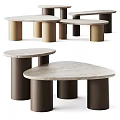 Modern Coffee Tables With Marble Tops And Cylindrical Wooden Legs Design