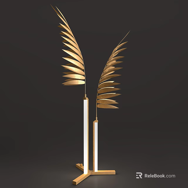 Luxury Modern Table Lamp with Golden Leaf Design and White Lamp Columns 3d model 