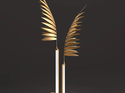Luxury Modern Table Lamp with Golden Leaf Design and White Lamp Columns 3d model