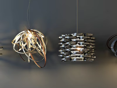 Unique Modern Chandelier Designs With Twisted Metal Strips And Layered Structures For Interior Lighting 3d model