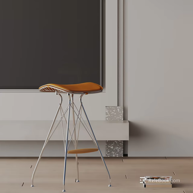Modern Bar Stool With Orange Seat And Metal Frame In Living Room Interior 3d model 