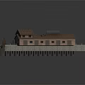 Traditional Architectural Building Model With Brown Roof And Brick Wall Details
