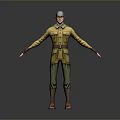 3D Character Model In Yellow Military Uniform With Blue Helmet Green Pants And Brown Boots