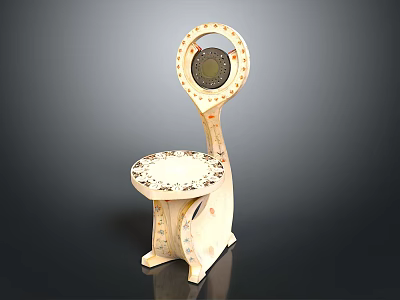 Artistic Light Colored Chair With Round Backrest Decorative Dots And Patterned Seat 3d model