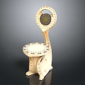 Artistic Light Colored Chair With Round Backrest Decorative Dots And Patterned Seat