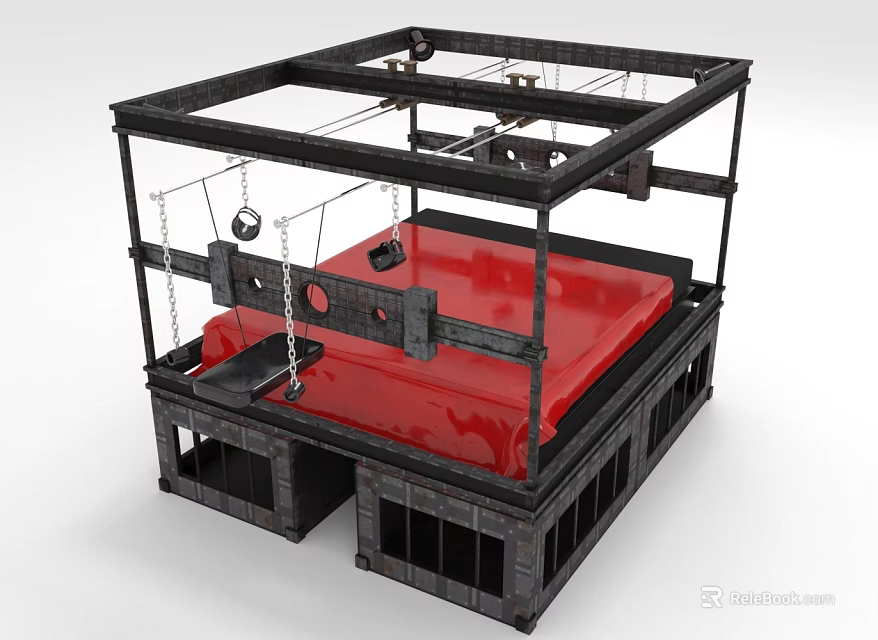 Multiple People Practicing In Metal Frame Structure With Red Mat And Chains 3d model