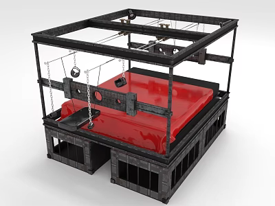 Multiple People Practicing In Metal Frame Structure With Red Mat And Chains 3d model