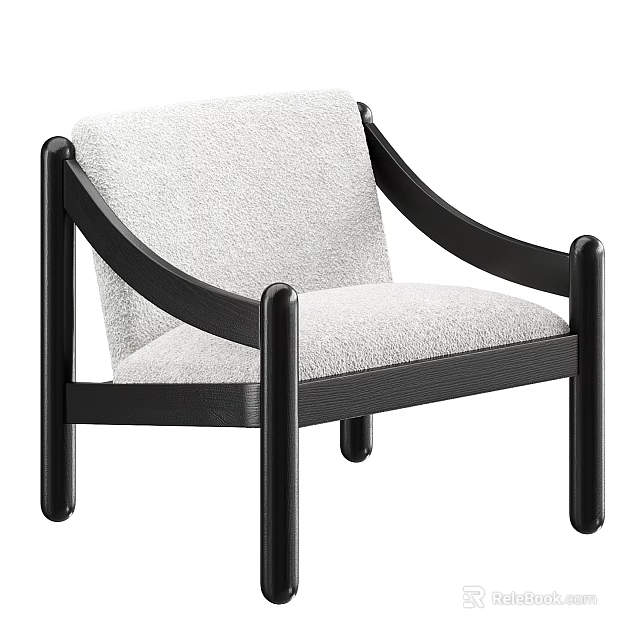 Modern Minimalist Leisure Chair With Black Wooden Frame Curved Armrests And Light Gray Fabric Upholstery 3d model 
