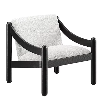 Modern Minimalist Leisure Chair With Black Wooden Frame Curved Armrests And Light Gray Fabric Upholstery 3d model