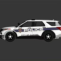 White Police Car With Blue Stripes Police Lights And City Logo